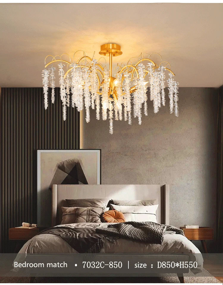 Morden LED Art Strip Crystal Ceiling Chandeliers Branch Pendant Lamp Villa Hall Hanging Light Home Decor Lustre Lighting Fixture