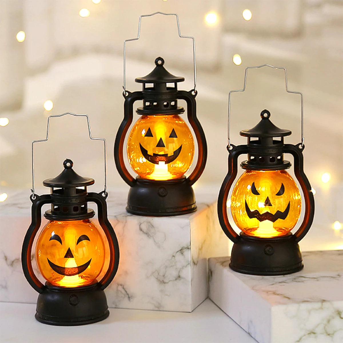 Hanging Pumpkin Lantern Light LED Ghost Lamp Halloween Candle Light Retro Small Oil Lamp Halloween Party Home Decor Horror Props