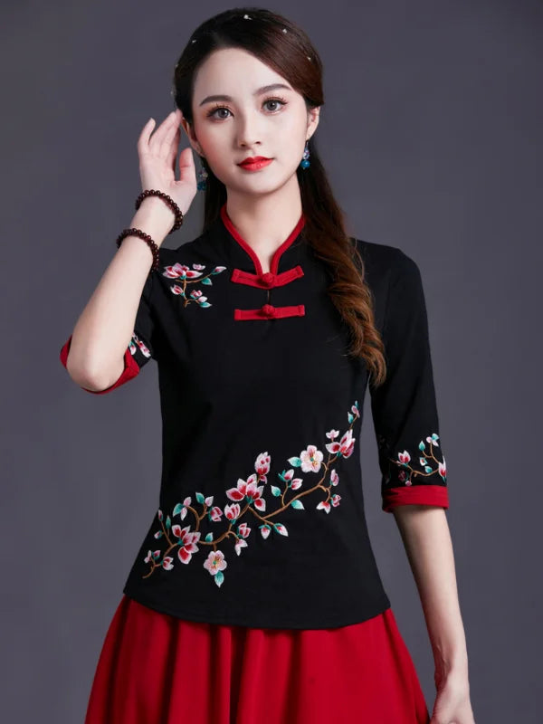 Women Clothes Shirts for Women T-shirts Y2k Tops Vintage Women Clothing Fashion Casual Elegant Summer Embroidery Ethnic Style