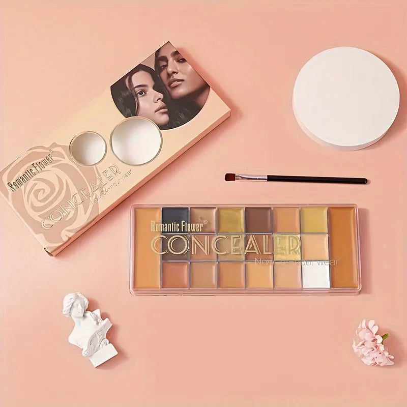 20-Color Concealer Palette with Small Brush Earth Tone Foundation Full Coverage Brightening Water-Resistant Makeup Tray