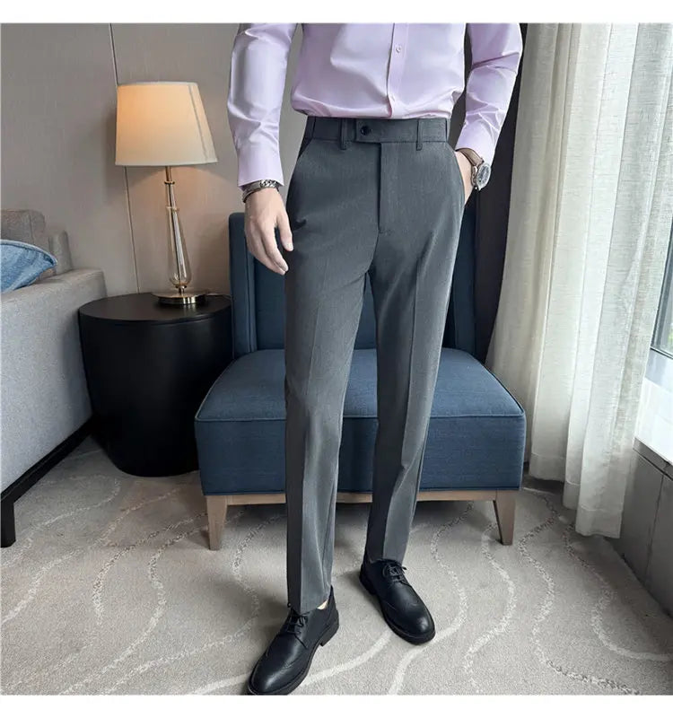 Men Suit Pant Elastic Waist Solid Slim Fit Dress Pants Light Thin Business Casual Office Social Trouser Oversized Men Clothing