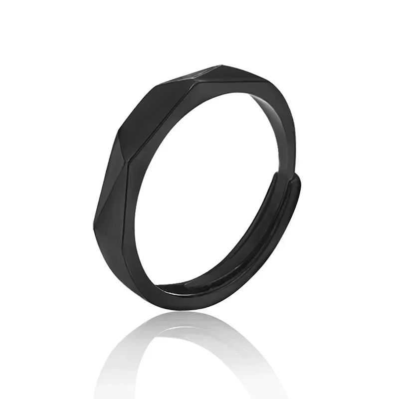 1Pair Simple Rhombus Couple Rings for Women Men Black Sliver Couple Goth Ring Luxury Opening Finger Ring Lover's Jewelry Gifts