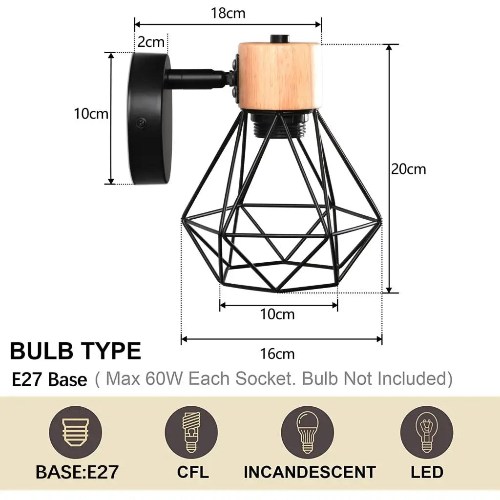 LED Wooden Wall Lights Vintage Wall Lamps Bedroom Bedside Lamp Shade Modern Wall Sconce for Kitchen Restaurant E27 Home Decor