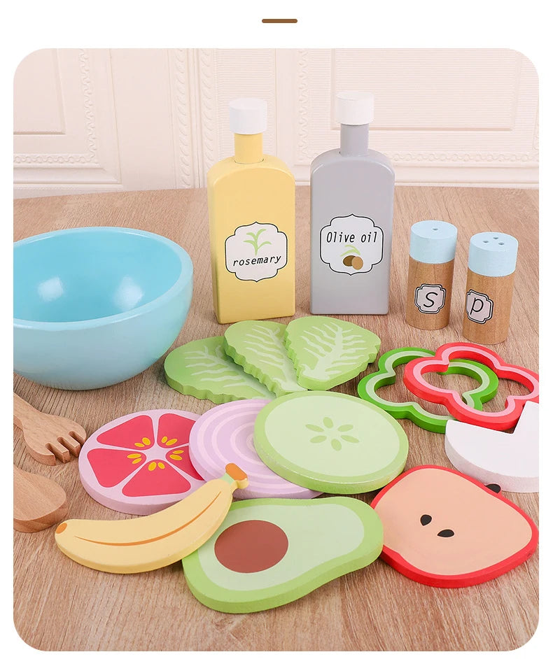 Wooden Pretend Play Food Kitchen Toys Classic Cutting Cooking Set Kids HousePlay Educational Imitation Game Toys for Girls Boys