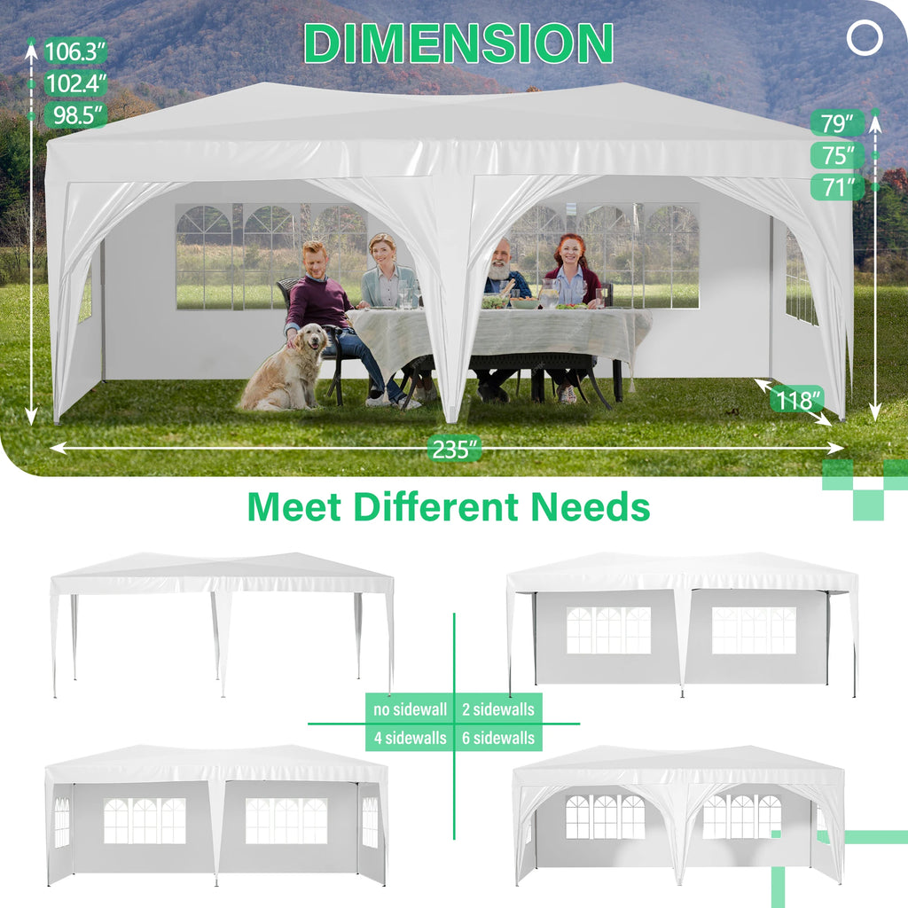 LZBEITEM 10' x 20' Pop Up Canopy Tent with 6 Removable Sidewalls & Carry Bag, Waterproof Anti-UV Party Wedding Tents Gazebo