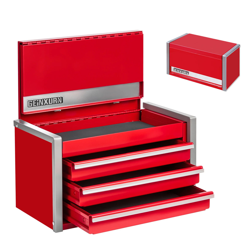 Geinxurn Mini Tool Box, Red Portable 3 or 5 Drawer Micro Roll Cab Steel Stackable Tool Cases with Magnetic Tab Locking