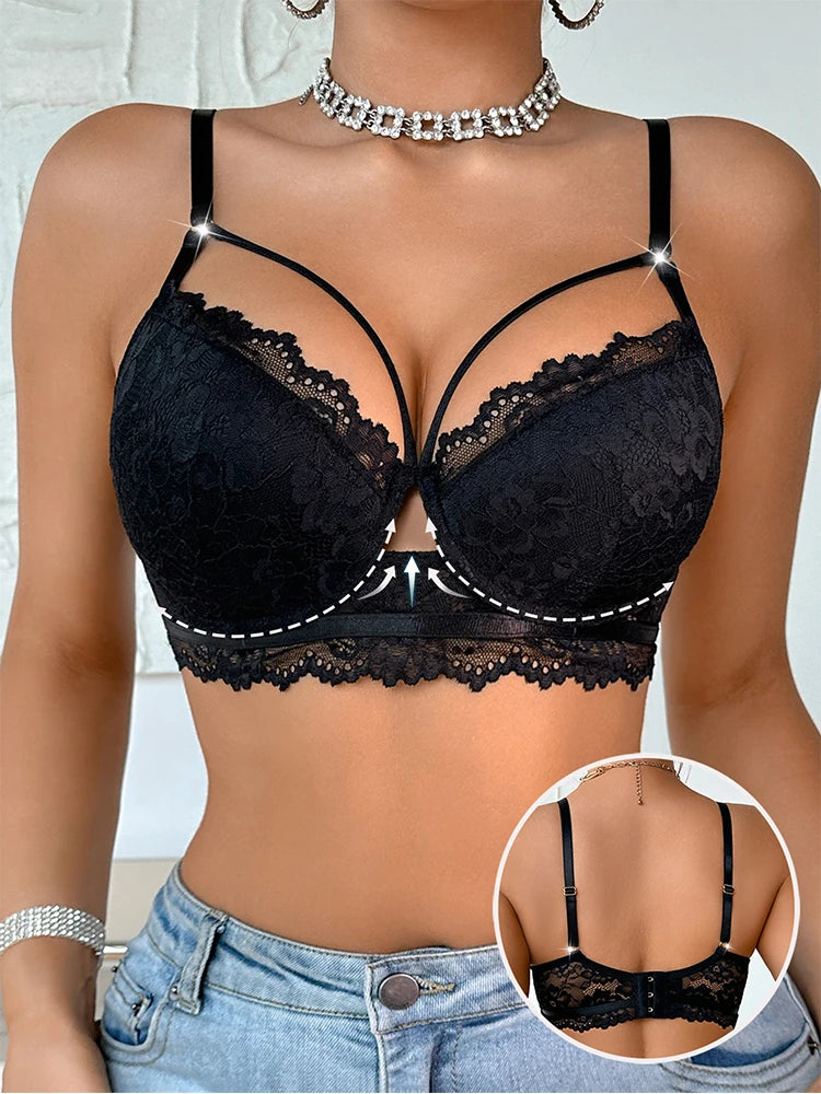 Women's Sexy Lace Bra Underwire Push-Up Support Anti-Sagging Beautiful Breasts Suitable For Dating Comfortable 3/4 Cup Daily Bra
