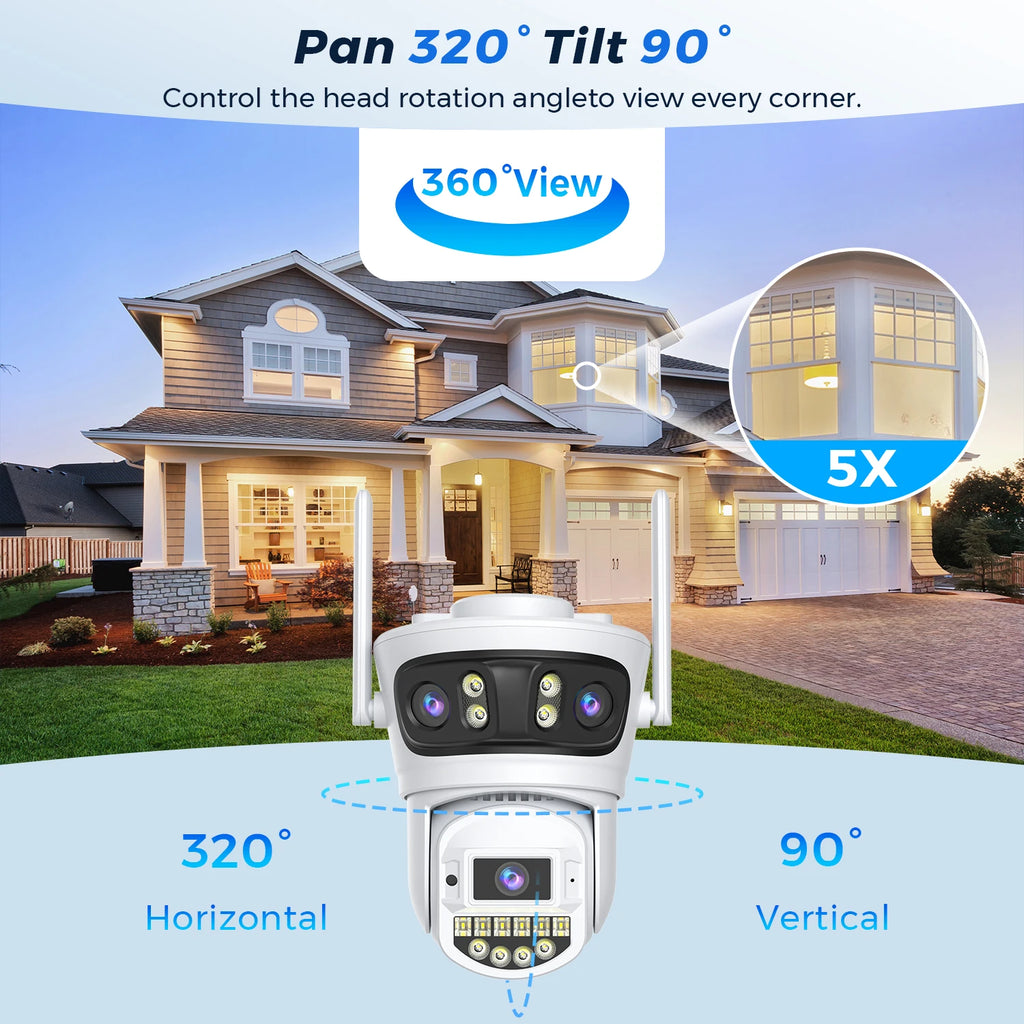 15MP HD Three Lens PTZ IP Camera Outdoor Three Screen WiFi Security Camera Auto Tracking 4K Dual Lens Wirelss CCTV Camera O-KAM