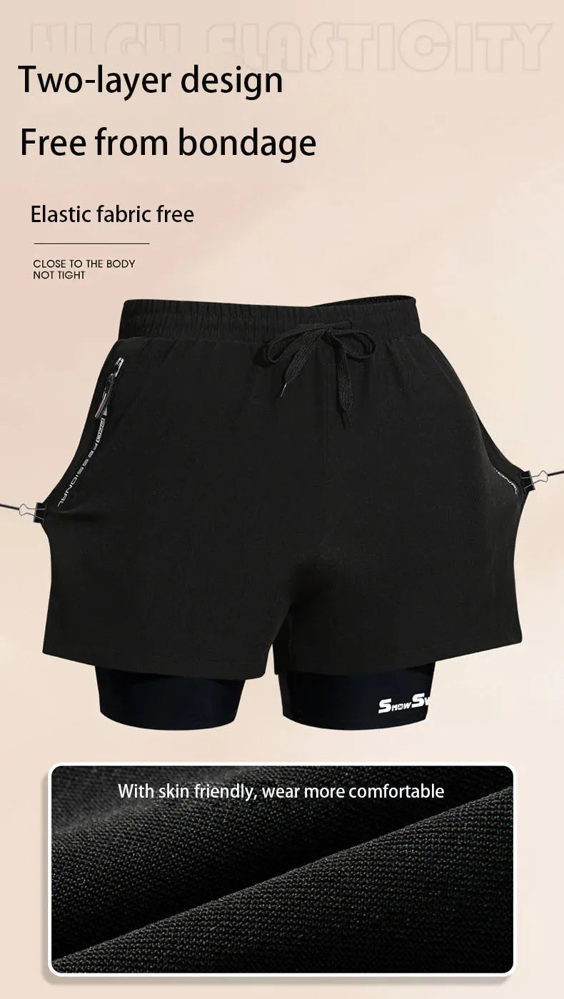 Men's Swim Trunks Double-layer Flat Angle Adult Quick-drying Anti-embarrassment Swim Trunks Beach Pants Spa Swimming Kit