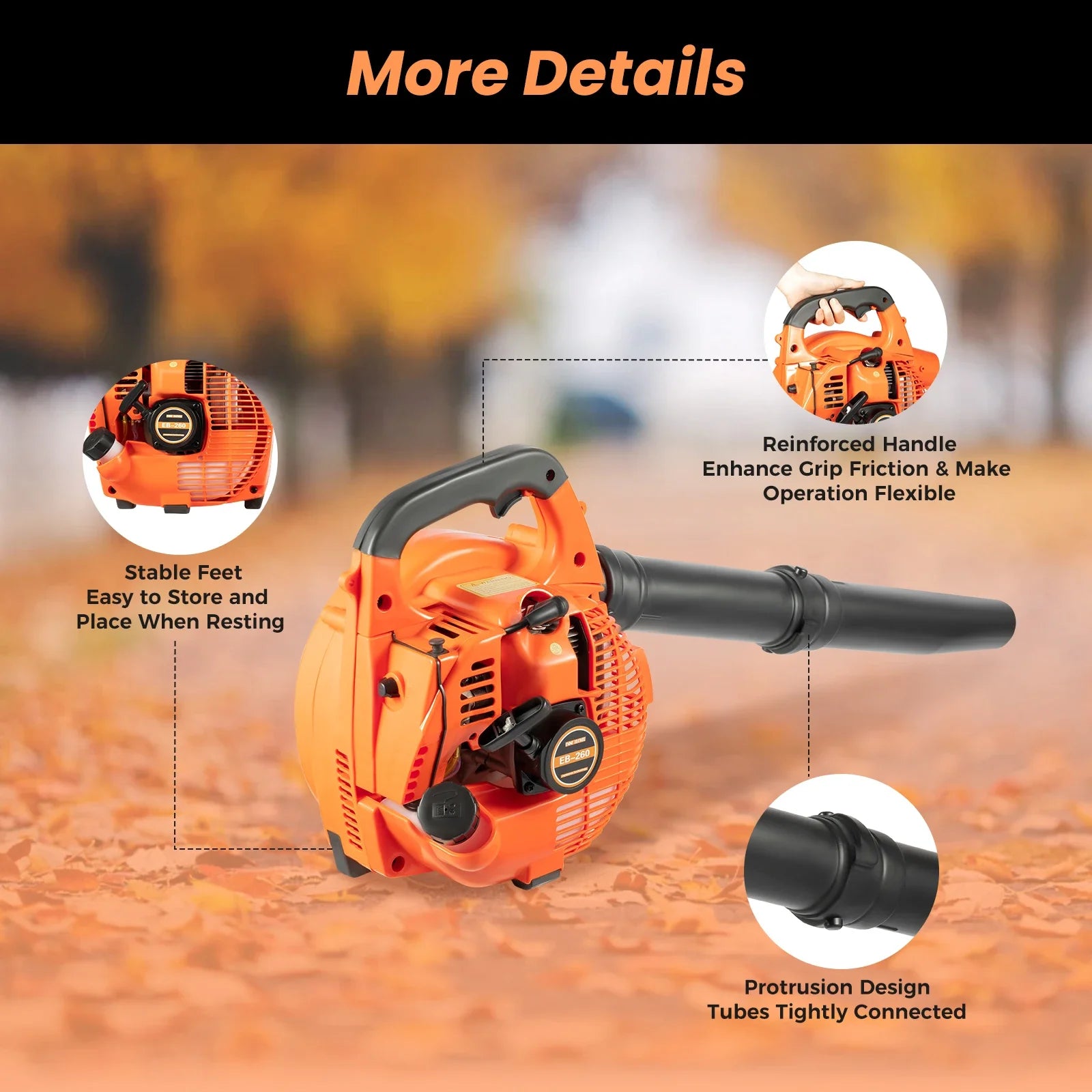 Gasoline Leaf Blower 25.4cc,Gas-Powered Leaf Blower with 25.4cc Engine,Anti-Suction Mesh,Ergonomic Handle for Yard and Lawn Care