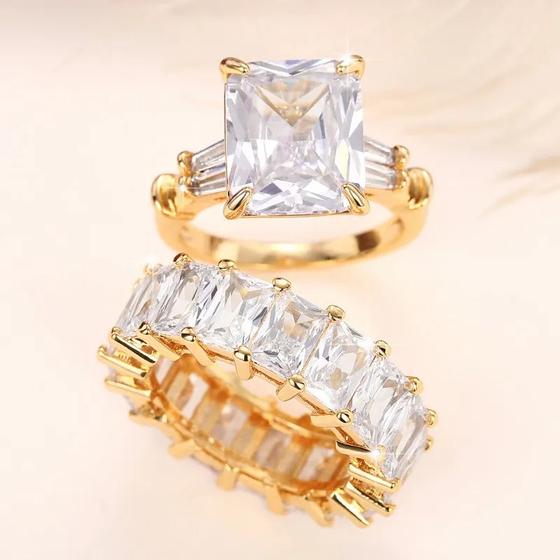 CAOSHI 2Pcs/Set Gorgeous Wedding Rings for Women Brilliant Cubic Zirconia Finger Jewelry for Anniversary Party Fashion Lady Gift
