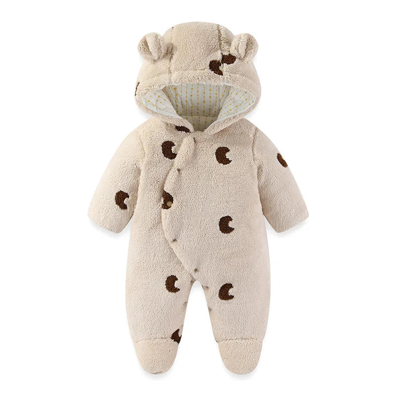 Winter Newborn Clothes Cotton Padded Toddler Clothes Fur Lining Girls Hoodie Footies Warm Jumpsuits