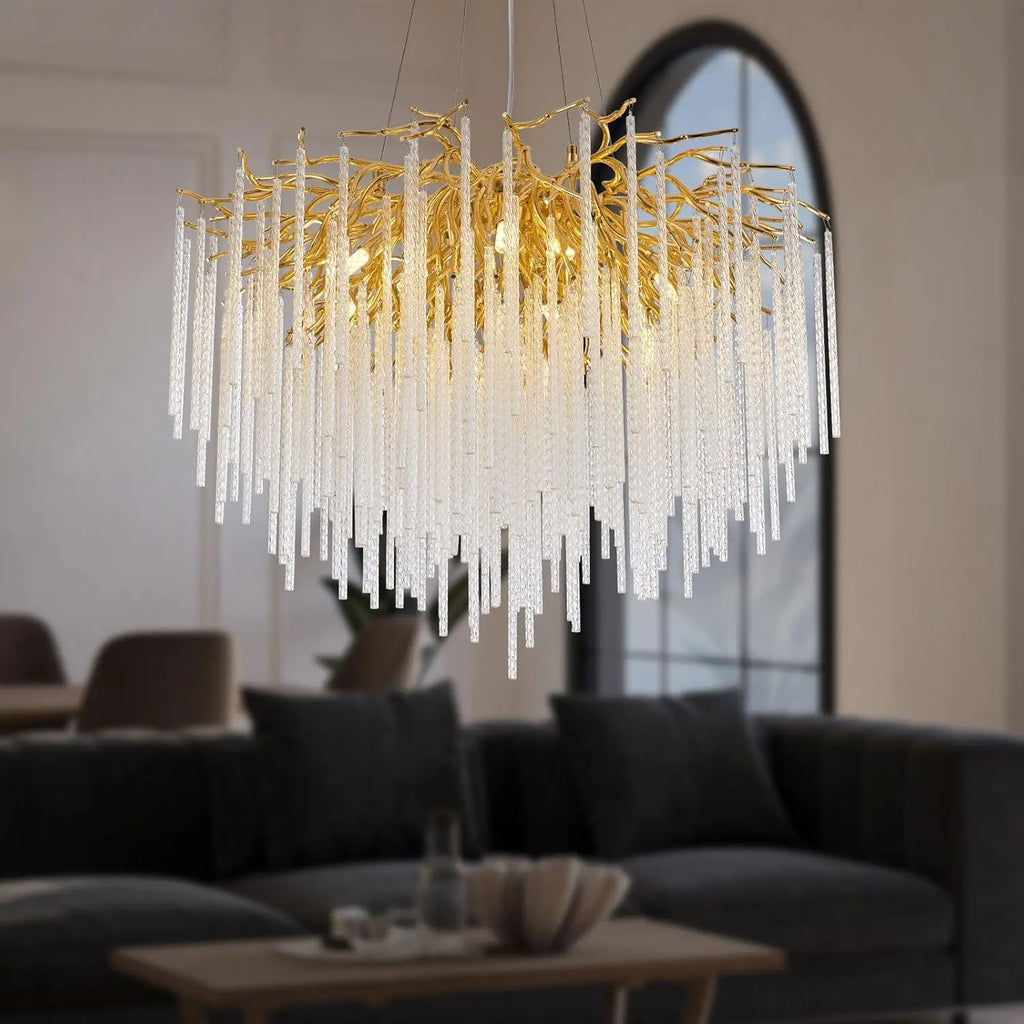 Long Crystal Branch Chandeliers For Dining Room Kitchen Table, Modern Black Crystal Hanging Chandelier Living Room Bedroom