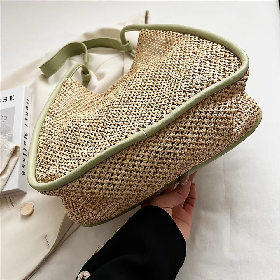 Summer Large Beach Bag Ladies Designer Tote Straw Woven Hollow Shoulder Out Soft Large Capacity Vacation Shopping Handbag Purse