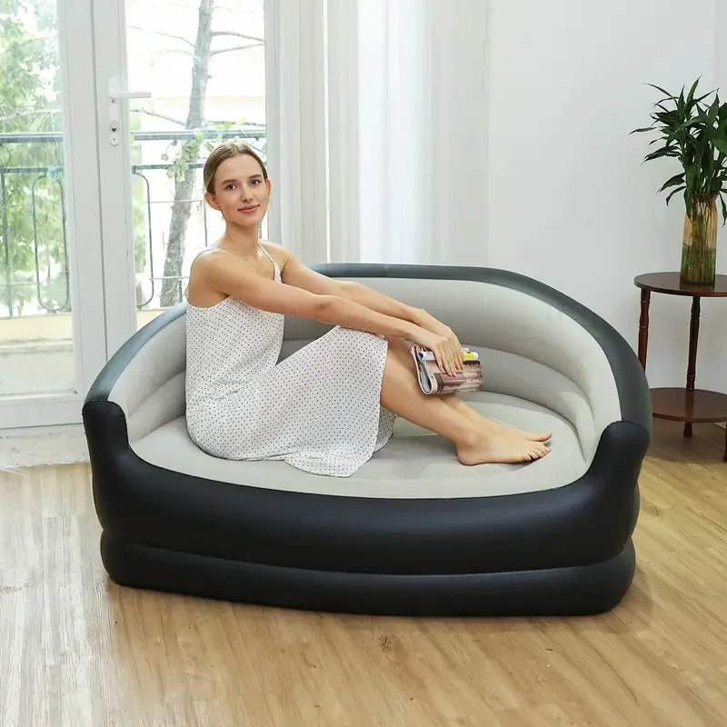 Outdoor Portable Inflatable Bed, Lounging Double Sofa, Folding Camping Inflatable Recliner, Flocking Outdoor Inflatable Sofa