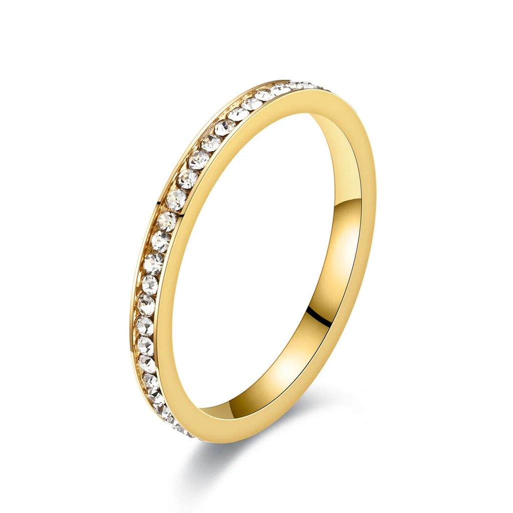 Unisex 2mm Luxury Stainless Steel Men Women Statement Cubic Zircon Rings Gold Silver Color US size 5 6 7 8 9 10 11 ﻿