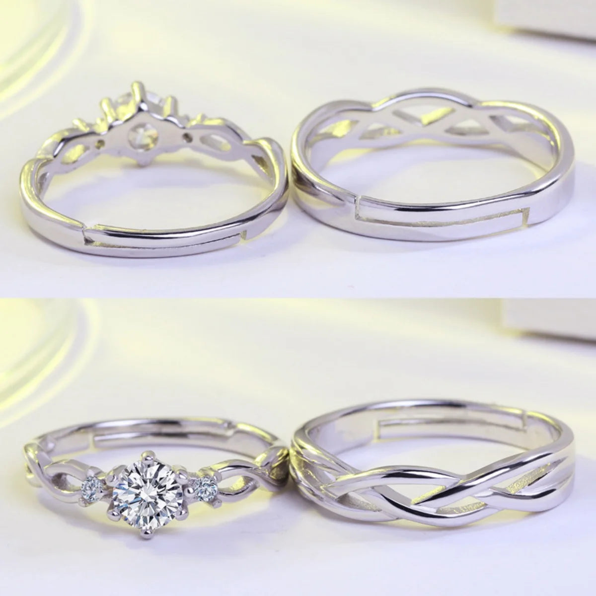 2Pcs/Set Minimalist Classic Twisted Weave Zircon Couple Rings For Women Men Trendy Romantic Geometric Ring Anniversary Jewelry