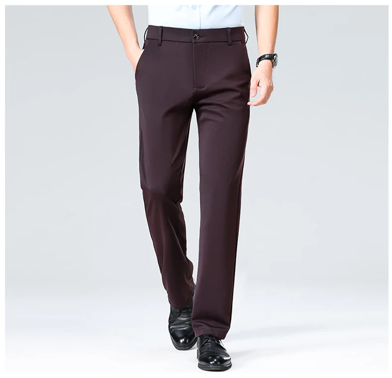 Men Suit Pants Light Thin Elastic Slim Fit Dress Pants Business Solid Casual Straight Leg Trouser Men Clothing Oversize 29-42