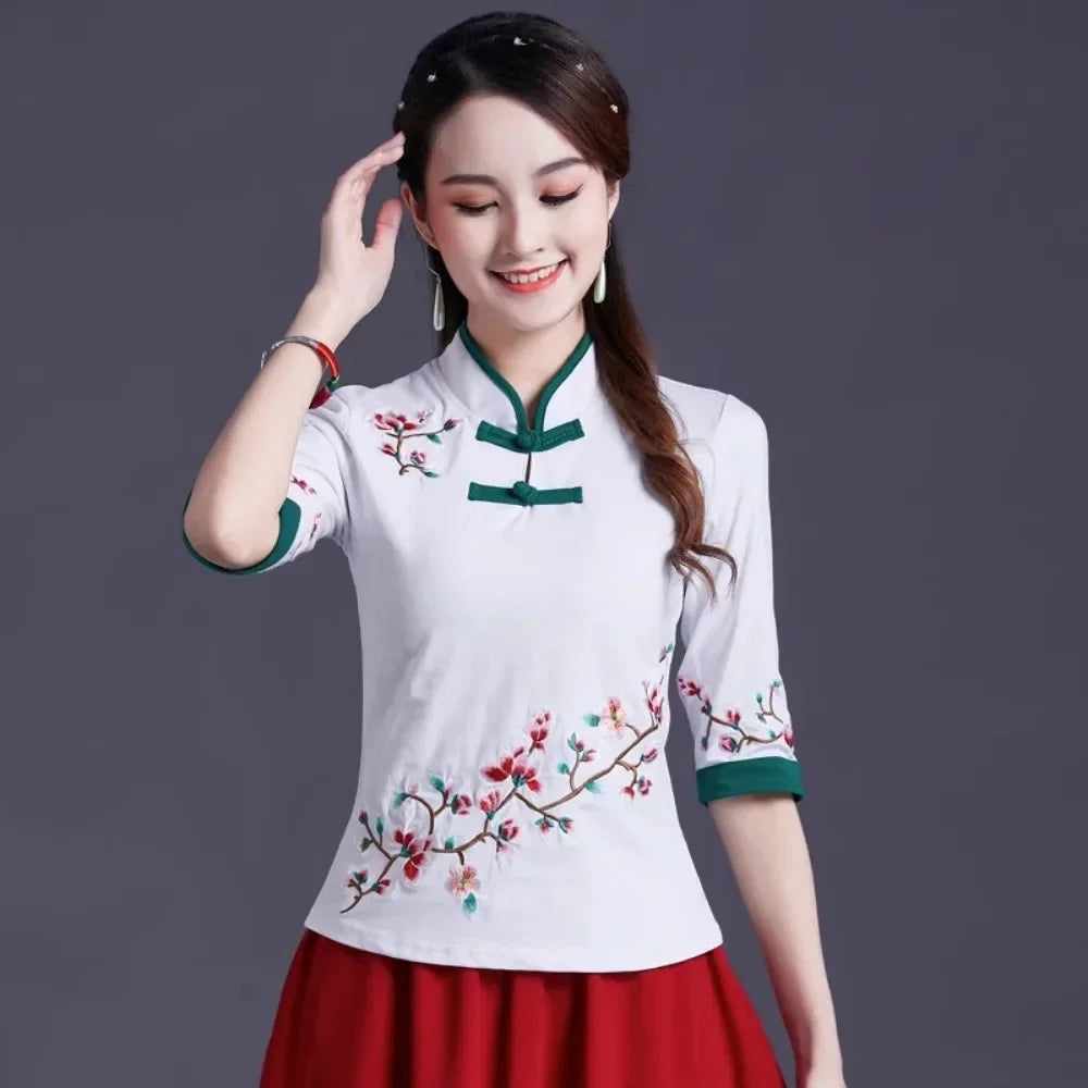 Women Clothes Shirts for Women T-shirts Y2k Tops Vintage Women Clothing Fashion Casual Elegant Summer Embroidery Ethnic Style