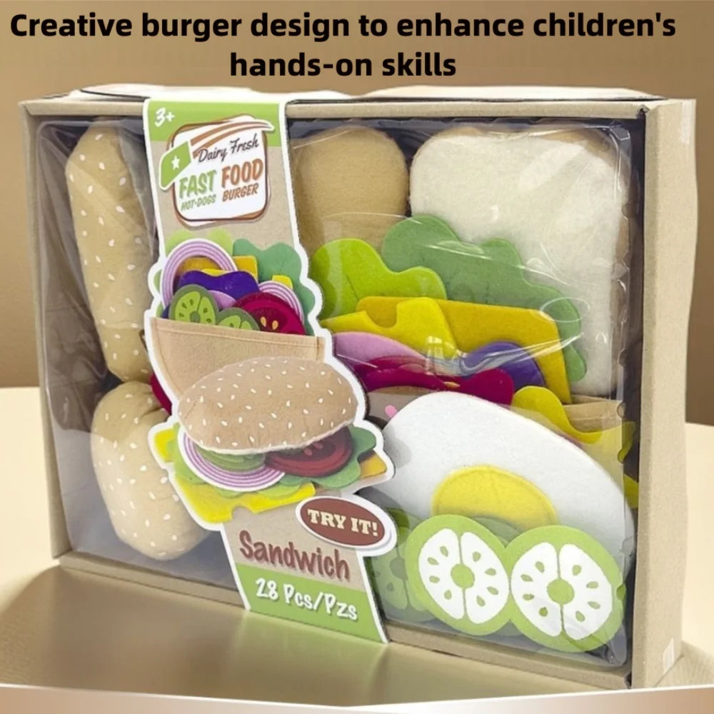 A Set Plush Material Felt Food Set Interactive Creative Children Pretend Play Food Portable Storage DIY Felt Cloth Toy