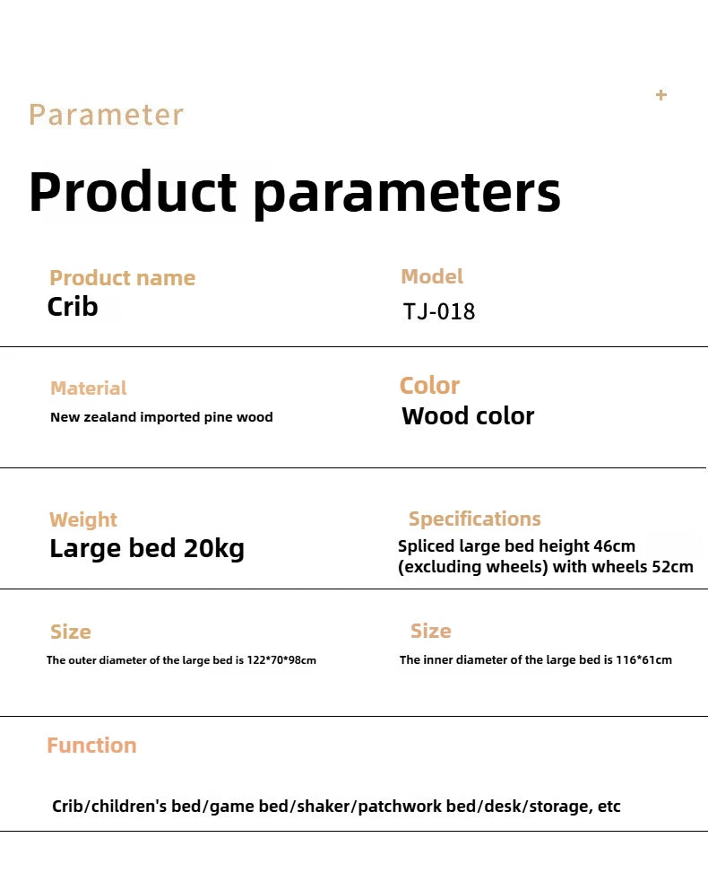 Baby Comfortable Sleeping Bed Solid Wood Newborn Baby Bed Multifunctional Baby Rocking Bed with Wheels and mosquito net