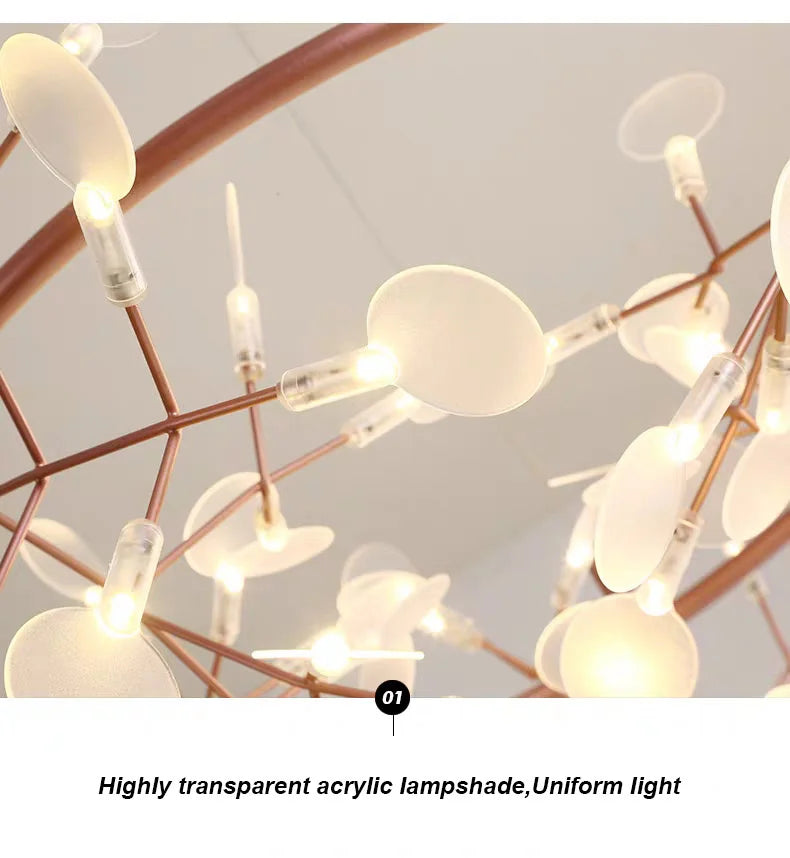Nordic LED Firefly Ceiling Chandelier Modern Living Dining Room Pendant Lamp Bedroom Hanging Light Lustre Home Decor Fixture2023