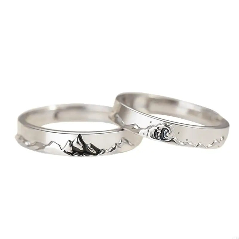 2 Pcs Couple Rings Mountains Seas Ring Jewelry Set Adjustable His Her Matching Ring for Lover