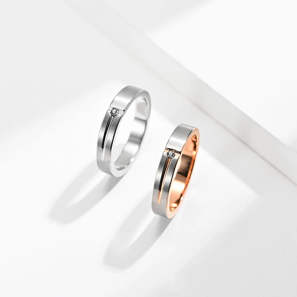 Romantic Couple Ring 100% Pure 925 Sterling Silver Ring Zircon Rose Gold & White Color Wedding Rings For Lovers Women Men