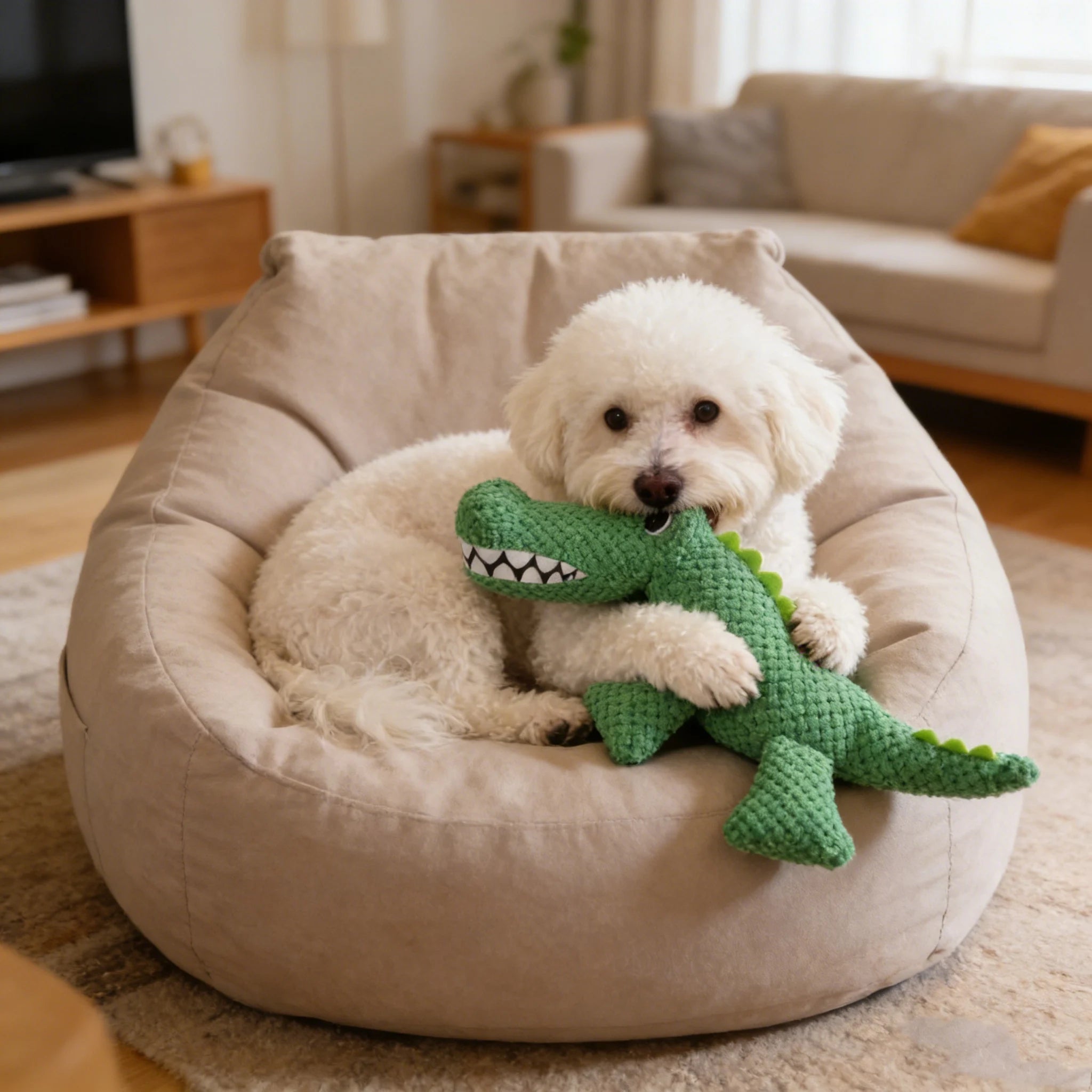 Tough Chew Dog Companion Toy, Pet Squeaky Toy, Large Dinosaur Toy, For All Breeds, Suitable for Heavy Chewers, Pet Companion Toy