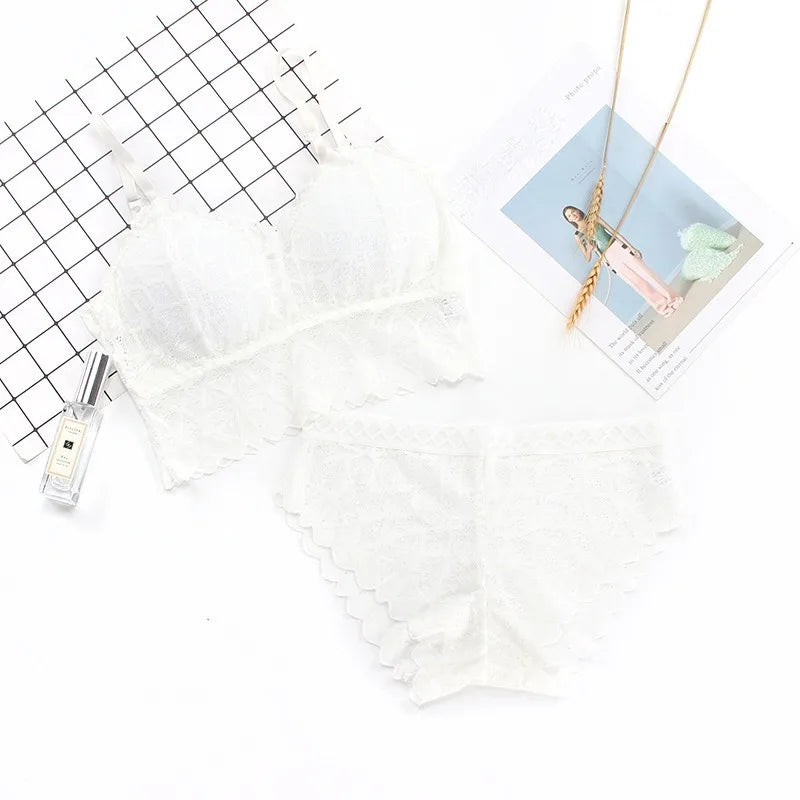 Women's Bra Set Sexy Beauty Back Tops Lace Push-up Bras and Panty Sets Wire Free Lingerie Solid Padded Intimates Underwear