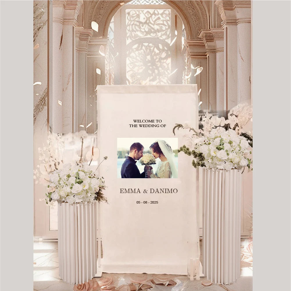 Custom Wedding Welcome Sign, Wedding Logo Fabric Wedding Seating, White, Event Decoration, Wedding Decoration Flag, Bride Outdoor Wedding
