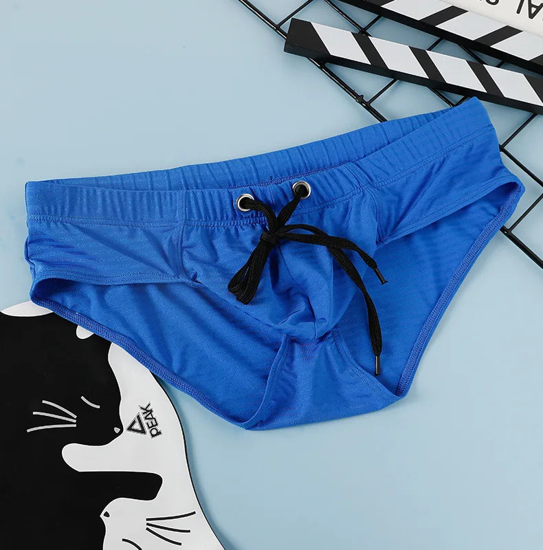 Men's Solid Color Swim Trunks Drawstring Slim Fit Anti-Slip, Quick-Dry Athletic Tight Sports Shorts Comfortable Swimming Bottoms