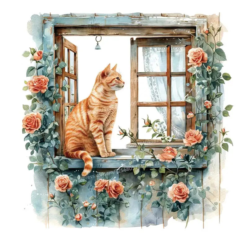 Cartoon Cat Window Wall Sticker Living Room Sofa Background Decoration Wallpaper For Home Decor Kids Room Art Decals M984