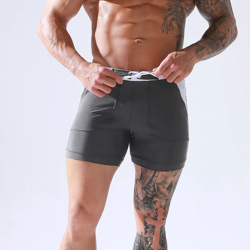 Men Stretch Swim Trunks Quick Dry Swimwear Swimsuits Beach Shorts with Pockets Surf Bathing Suit Water Sports Pants