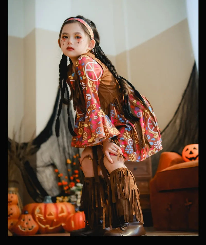 European and American Girls Dress Retro Hippie Vintage Style 70s Disco Party Costume Halloween Cosplay Outfit Stage Performance