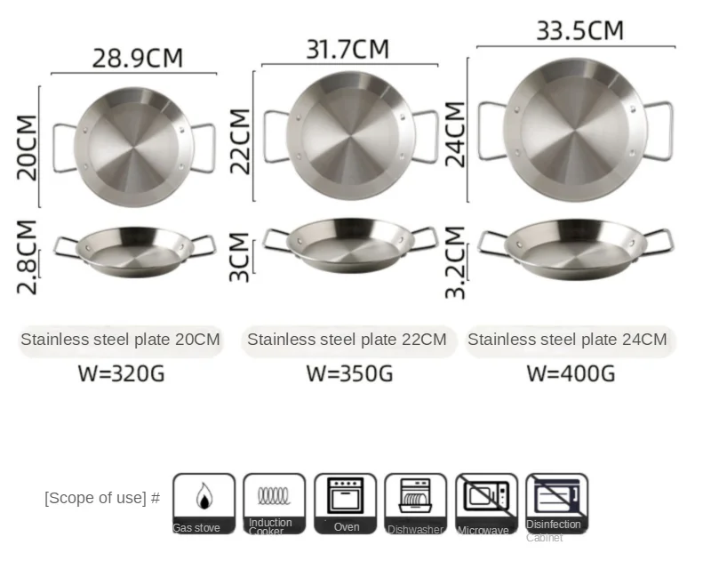 Spanish seafood rice Pot thickened stainless steel Cooking Paella Pan Lobster Snack Plates Saucepan Dry Pots Double Ears HotPot