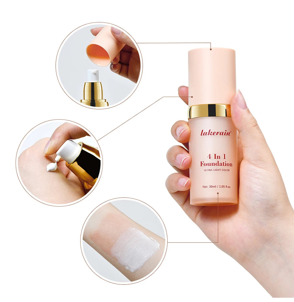 Foundation 4 in 1 - Medium Spectrum with SPF 30+, Longwearing & Waterproof Hydrating Color Changing Foundation Women Cosmetics