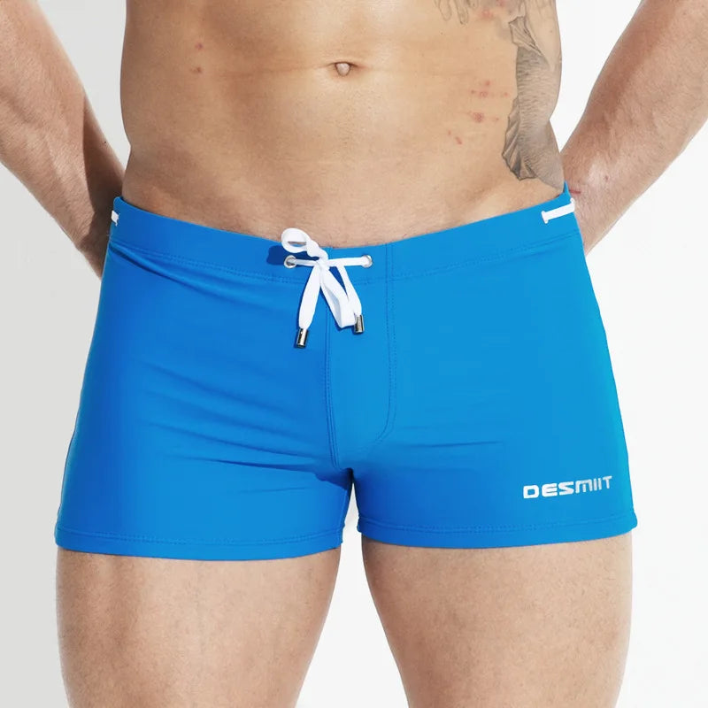 Mens Swimming Trunks Retro Solid Color Mid Waist Beach Shorts Tight Fitting Breathable Swimwear Swim Briefs Surf Boardshorts