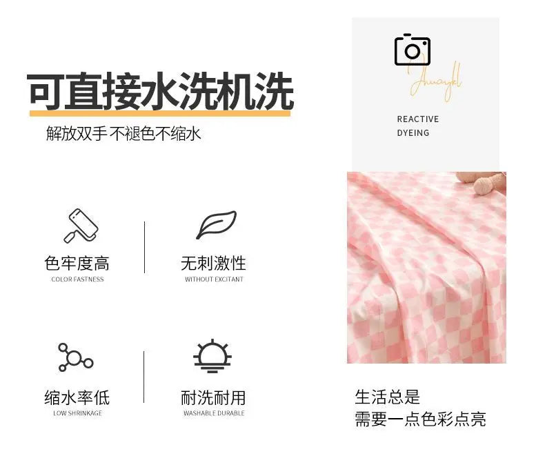 Bed Sheets Plaid Non-slip Comfortable Washed Twin Queen Full Size Nordic Style Universal Bedspread Simple Durable Antibacterial