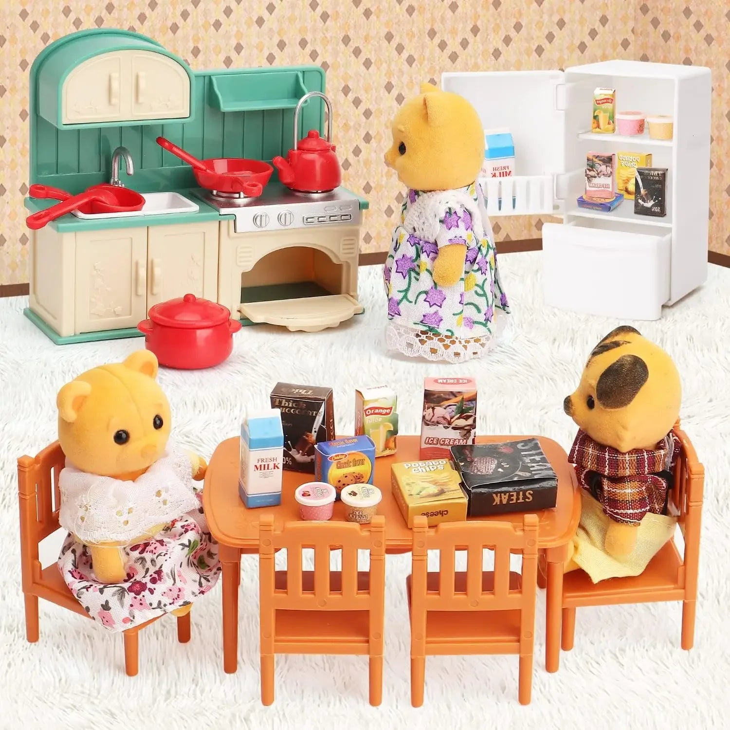 Dollhouse Furniture Set for Kids Toys Miniature Doll House Accessories Pretend Play Toys for Boys Girls & Toddlers with Kitchen
