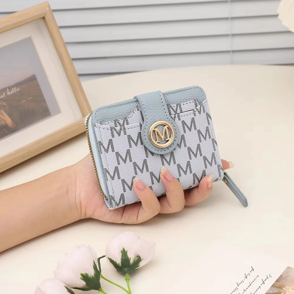 Women’s Short Wallet Lady Purse M Letter Zipper Coin Purses Money Bags ID Holder Wristlet Bag