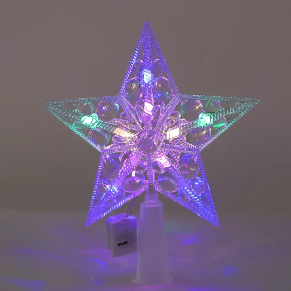 15cm Xmas Tree Topper Star Glowing Christmas Five-pointed Star Ornament with LED Light Colorful Shining Lamp Home Decor