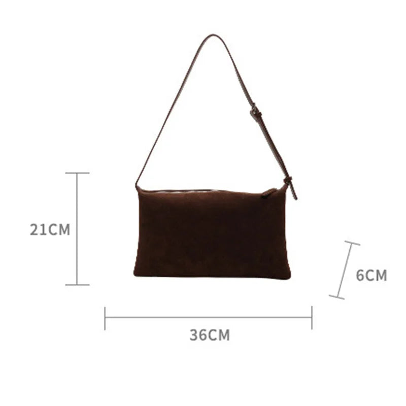 Vintage Suede Tote Bag for Women Autumn Winter New Large Capacity Commute Shoulder Crossbody Bags Fashion Trend Underarm Bags
