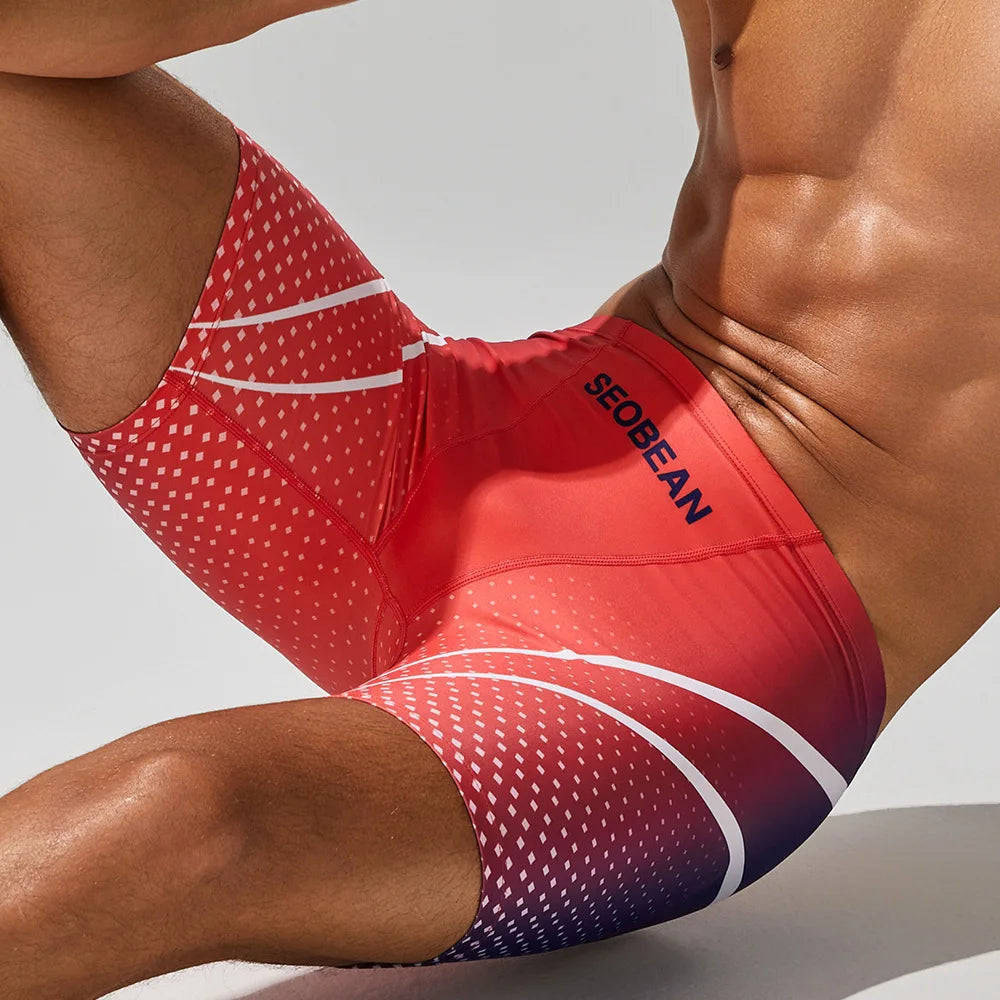 Men's Swimming Trunks Print Quick-Dry Slim-Fit Athletic Swimming Shorts Beach Water Sports Wear