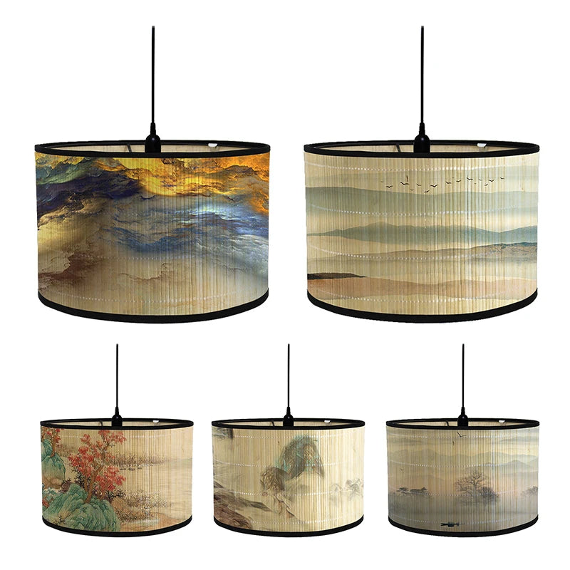 Bamboo Lampshade Chinese Style Ceiling Table Homestay Home Decor Drum Chandelier Wall Lamp Lampshades Bamboo Art Light Shade