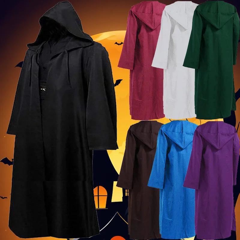 Halloween Festival Costumes Solid Long Robe Cosplay Costumes Abayas Hooded Punk Style Cloak Medieval Gothic Cape Novelty