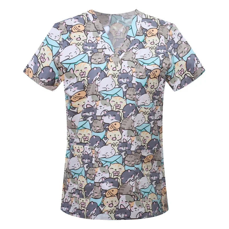 Women's Nursing Clothing High-quality Print Top Accessories Doctors Medical Uniform Hospital Nurse Beauty Salon Scrubs Top Women