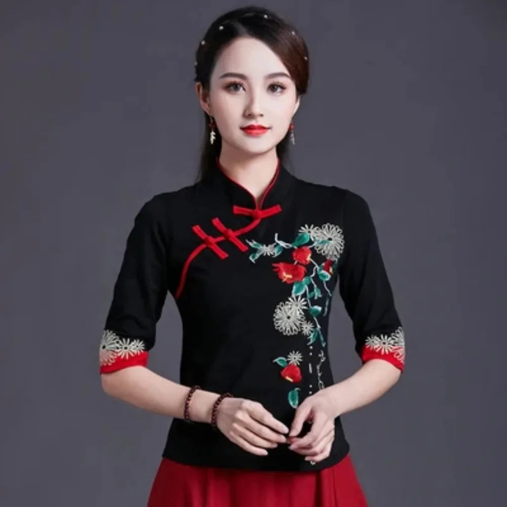 Women Clothes Shirts for Women T-shirts Y2k Tops Vintage Women Clothing Fashion Casual Elegant Summer Embroidery Ethnic Style