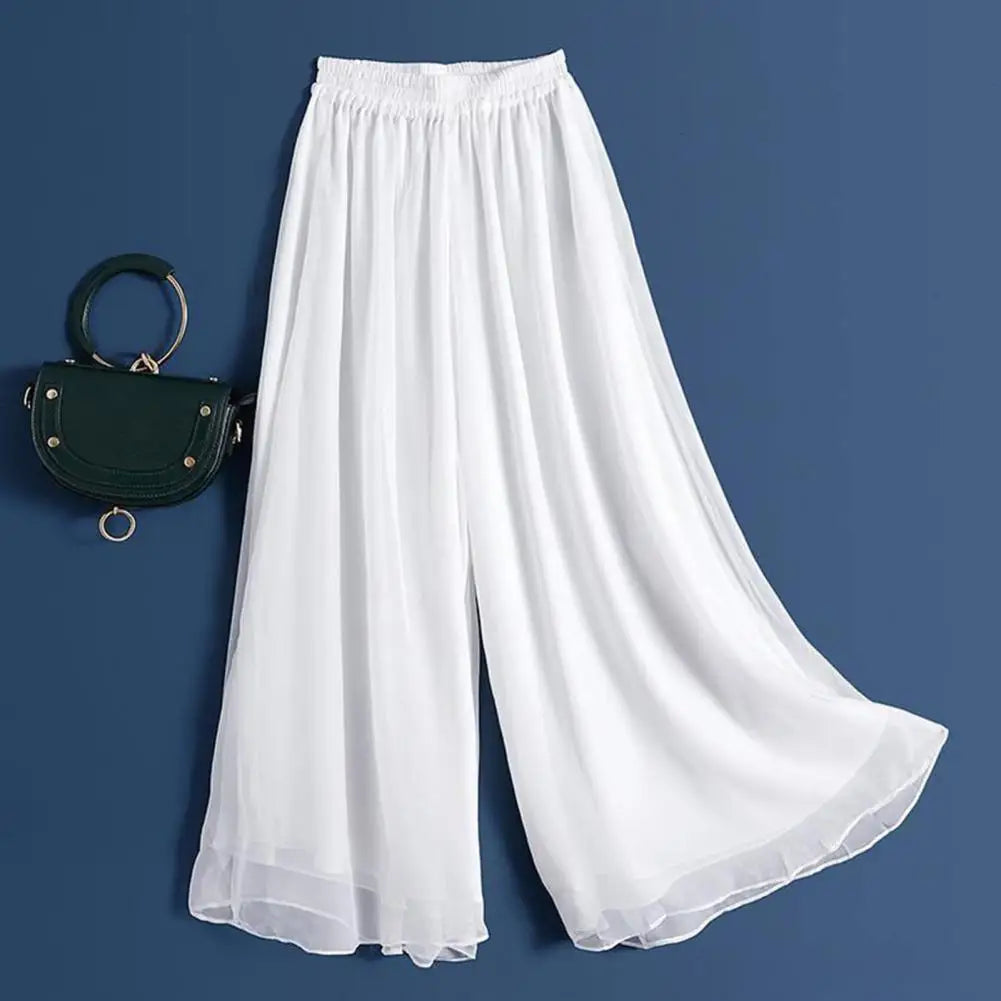 Women Chinese Classical Dance Clothing Female Elegant Trousers Practiice Clothes Modern Elastic Waist Ethnic Pants White Black