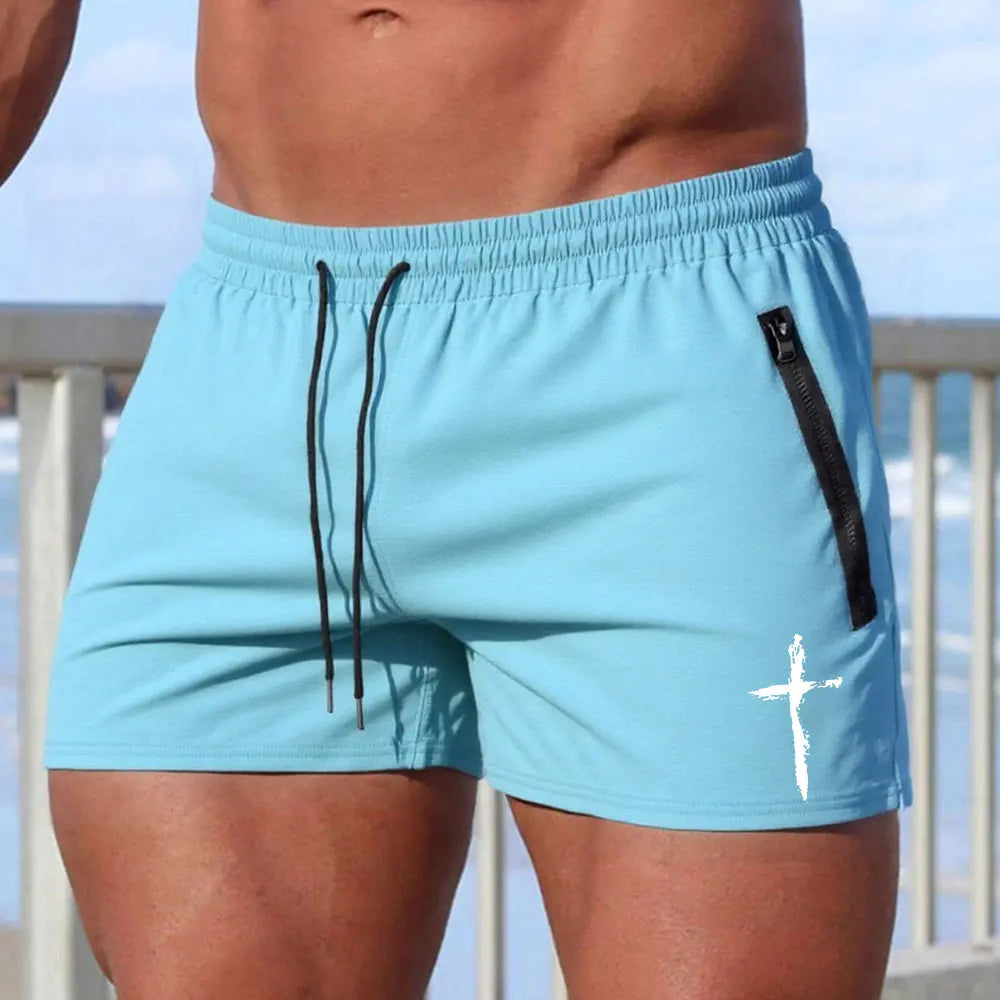 Men's Swimming Trunks Summer Gyms Fitness Bodybuilding Men Cross Print Beach Shorts Boxer Trunks Men Running Sport Sportwaer